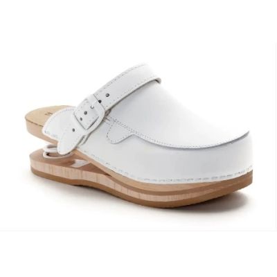 Zoccoli Chiusi in legno con Molla e cinturino - Bianco